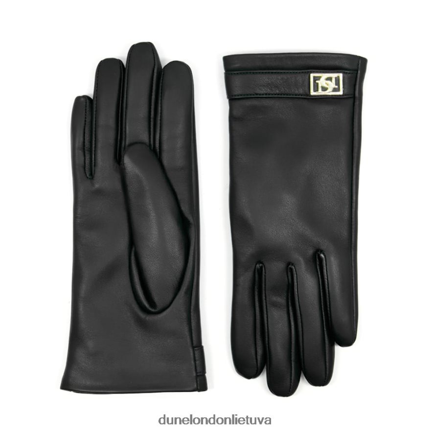 irena Dune London metalinės monogramos apdailos odinės pirštinės juodas moterys 66T0Z4282