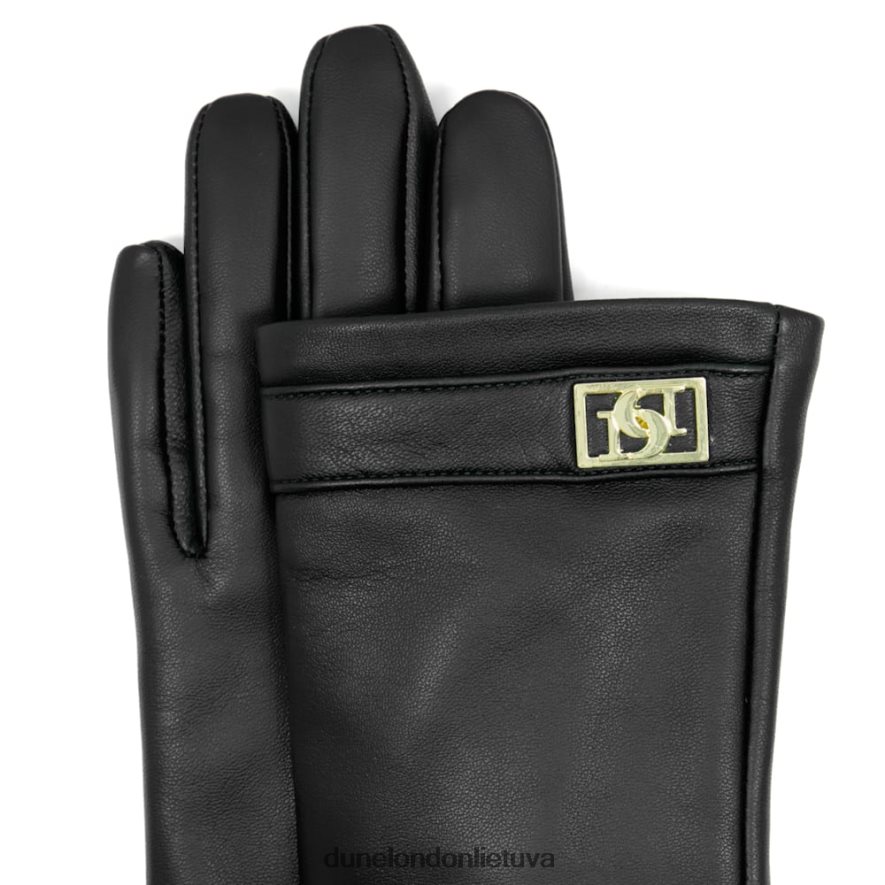 irena Dune London metalinės monogramos apdailos odinės pirštinės juodas moterys 66T0Z4282